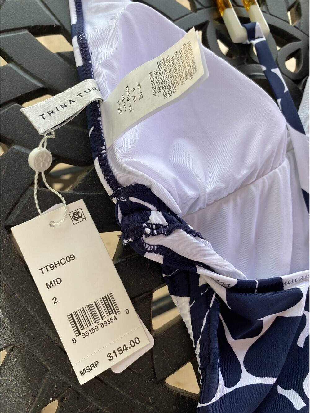 Trina Turk White Blue Floral Drawstring One-Piece bathing Suit Swimsuit Size 2 - Picture 2 of 7